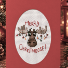 Merry Christmoose Handmade Cross Stitch Christmas Card – Funny Moose Design