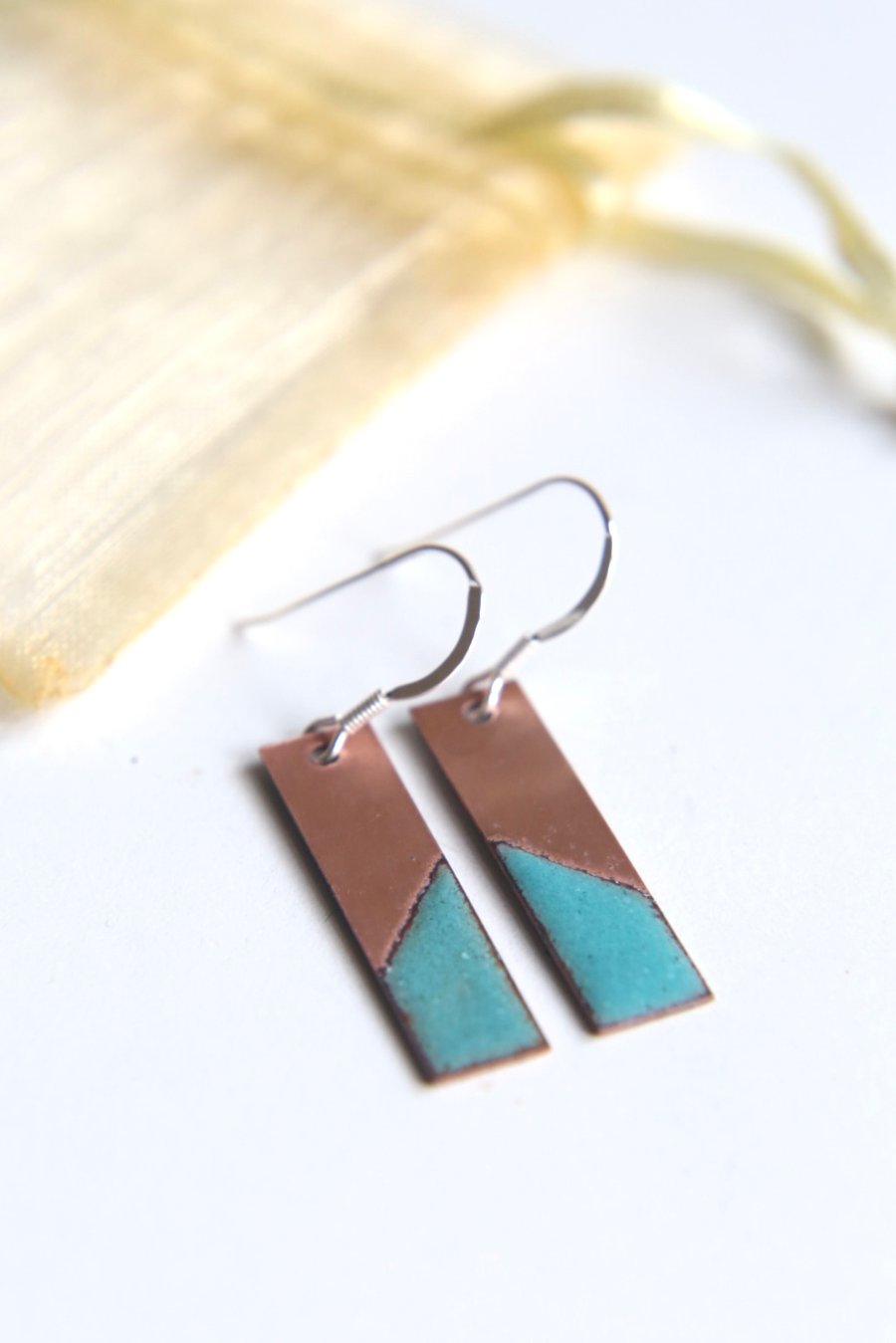 Turquoise and Copper Enamel Rectangle Earrings Seconds Sunday Sale