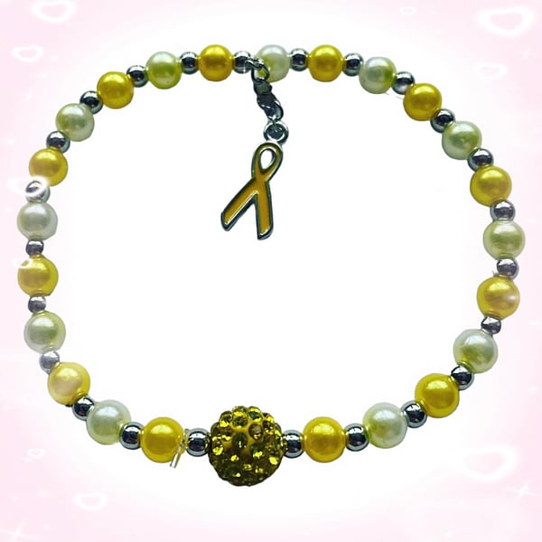In awareness and support yellow ribbon charm shamballa bracelet stretch beaded 