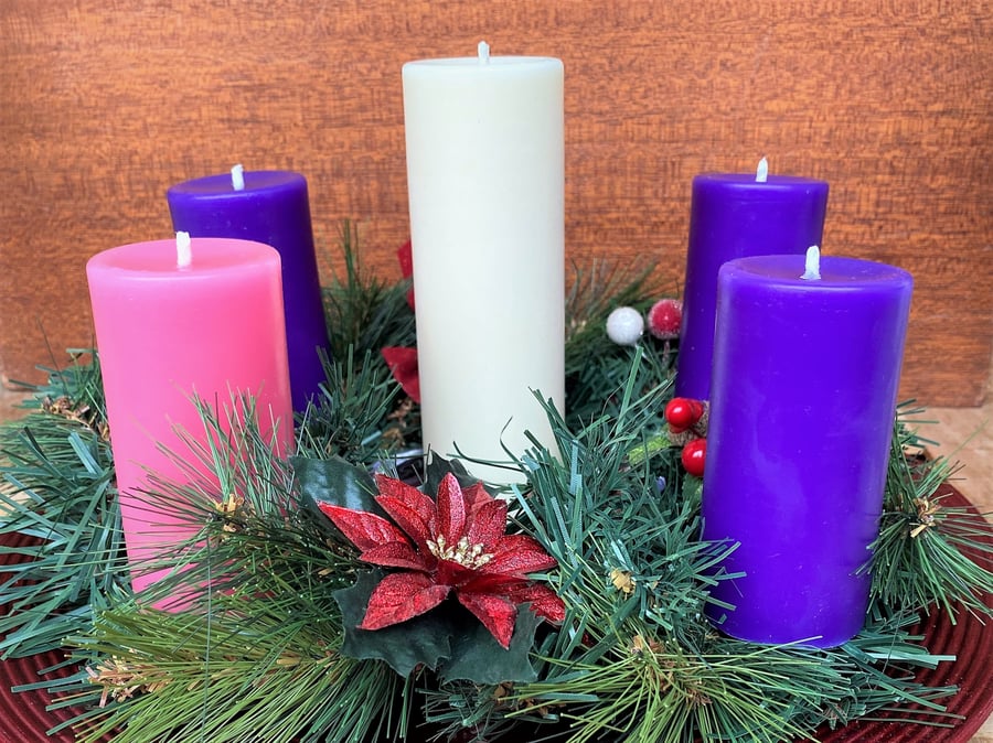 Christmas Advent Pillar Candle Set of 5 Candles Natural Pure Beeswax Handmade 