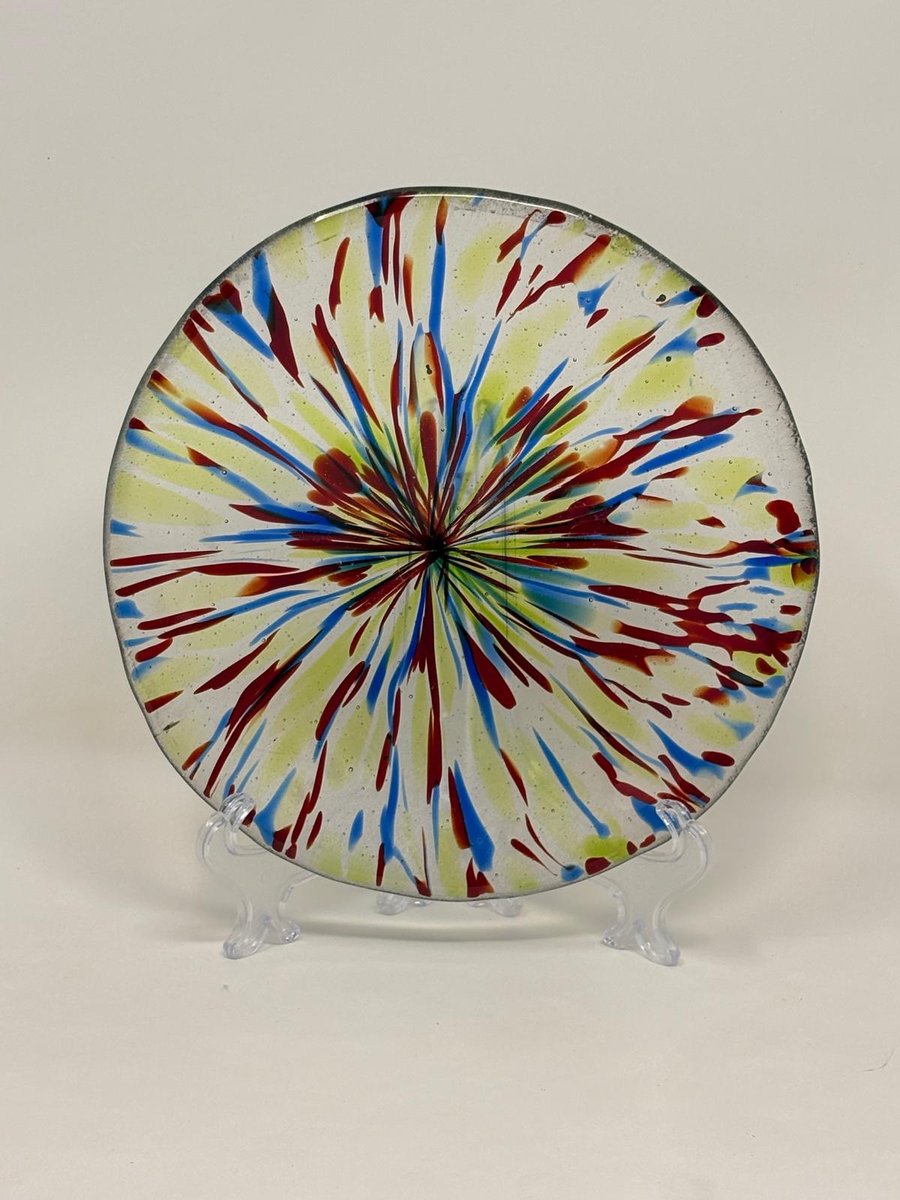 Clear and Coloured 'Frit Stretch' Fused Glass Bowl