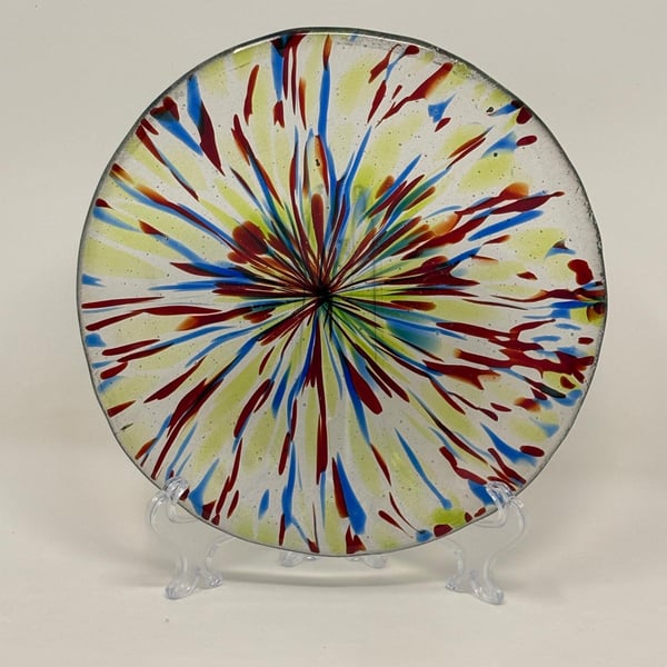 Clear and Coloured 'Frit Stretch' Fused Glass Bowl