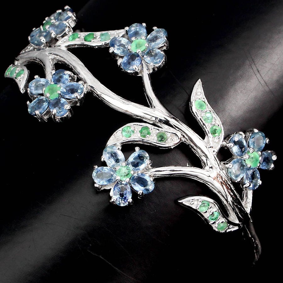 Edwardian Art Deco style Emerald & Sapphire Floral Foliate Garland Bangle