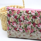 Feminine chintz storage pouch or bag, carefully crafted from quality fabrics.