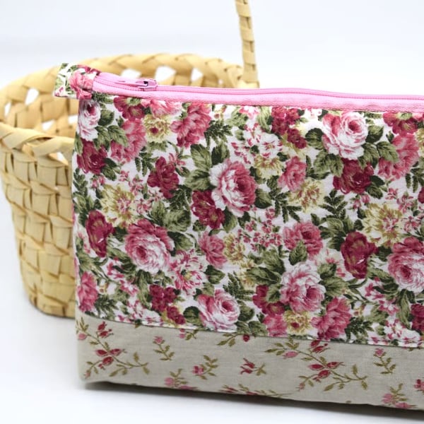 Feminine chintz storage pouch or bag, carefully crafted from quality fabrics.