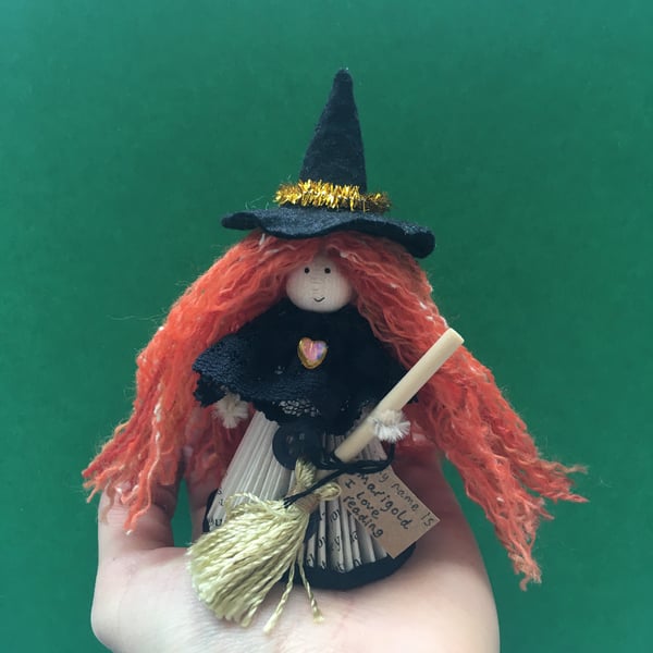 Witch Fairy Doll Decoration - Folded Book Art - Orange - Witch Core Decor