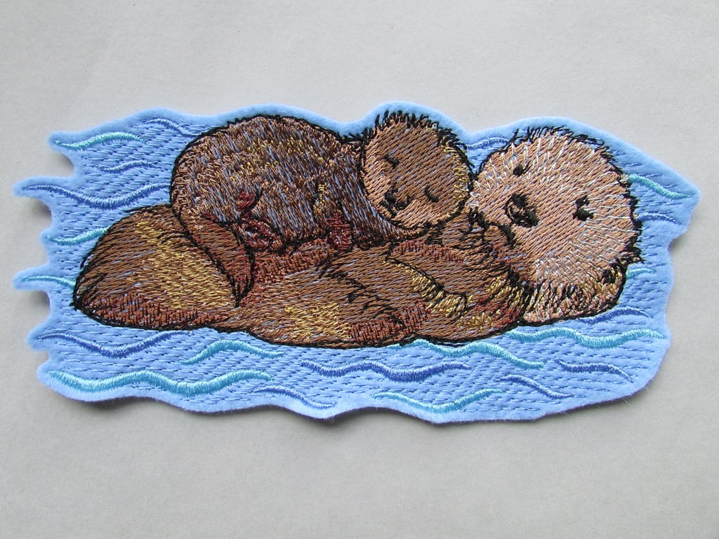 Mother & baby Otter Embroidered Sew on Applique Patch