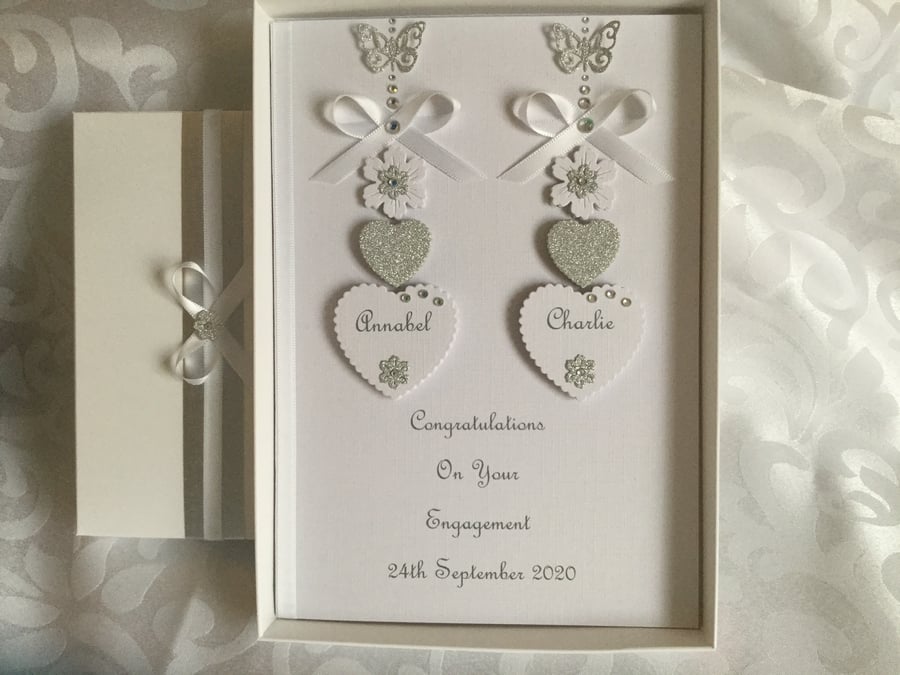 Engagement Card Gift Boxed Personalised Handmade Wedding Any Anniversary 