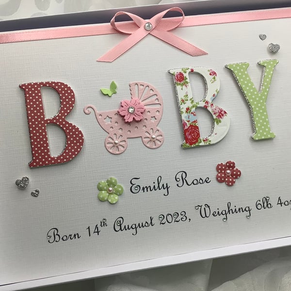 Personalised Handmade New Baby Girl Card With Keepsake Gift Box