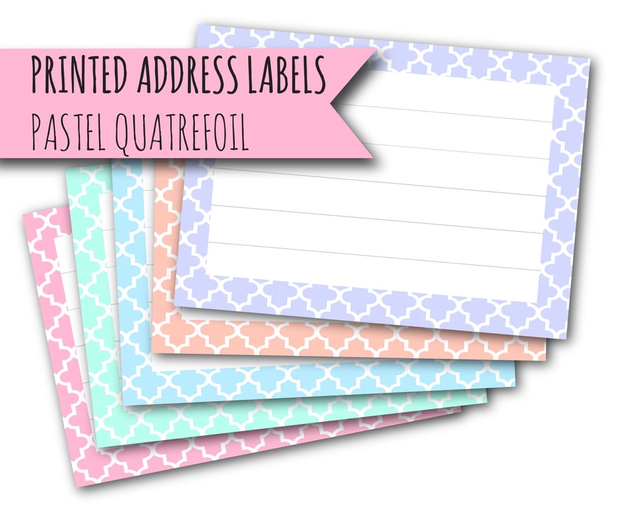Printed self-adhesive address labels, pastel quatrefoil, letter writing