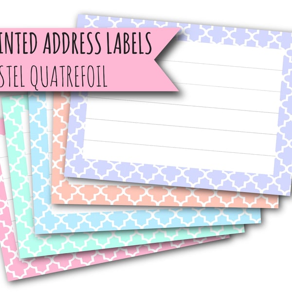 Printed self-adhesive address labels, pastel quatrefoil