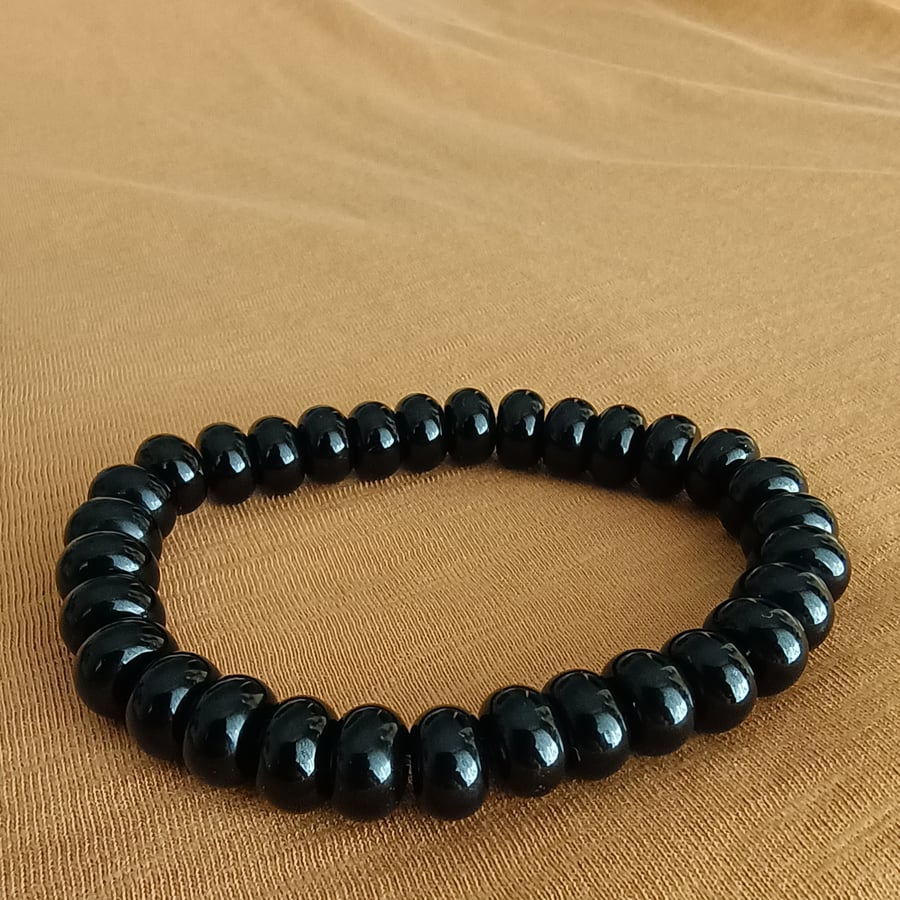 Men's stretch, beaded wrist wear Black Glass
