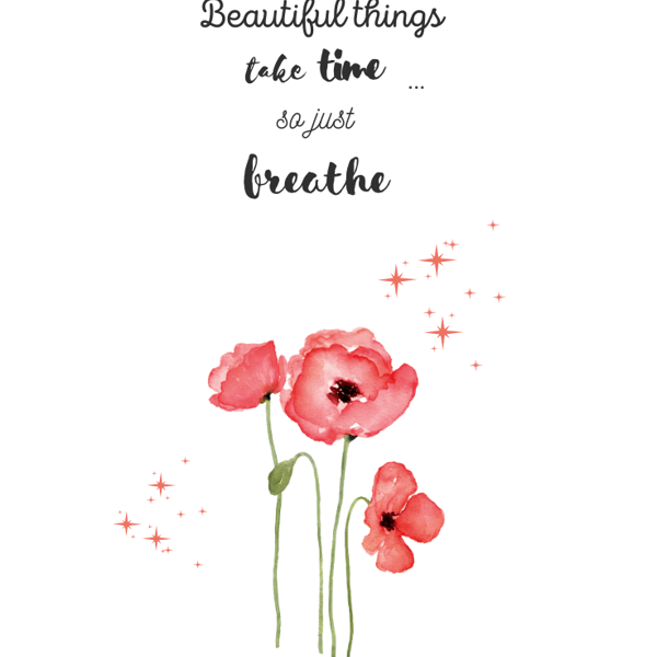 Beautiful Things Take Time Quote with Poppies