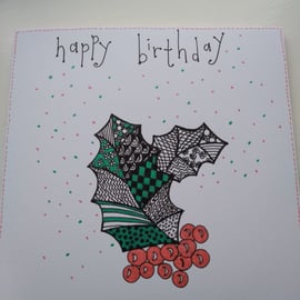 Holly winter birthday card