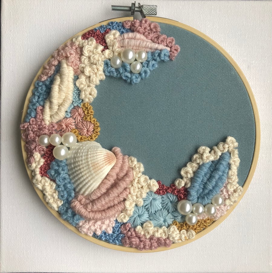 Oceanic ll a 6 inch hand embroidered art piece