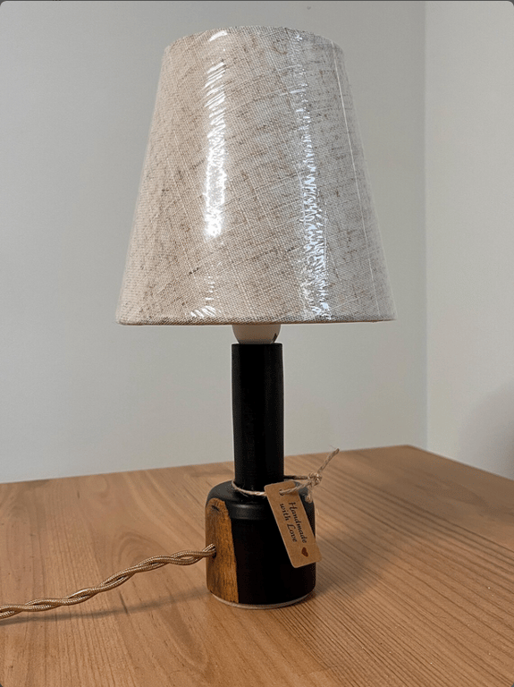 Ebony Wood Table Lamp with Lampshade