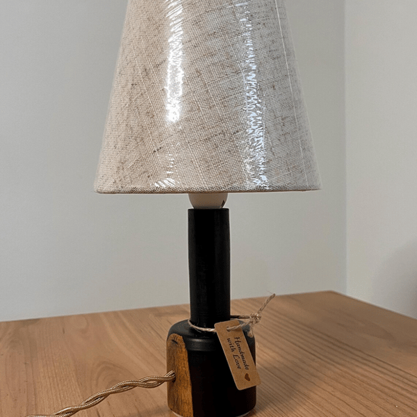 Ebony Wood Table Lamp with Lampshade