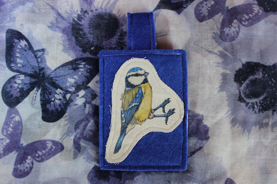 SALE ITEM - Blue-tit Card Holder Cute Bag Accessory Label