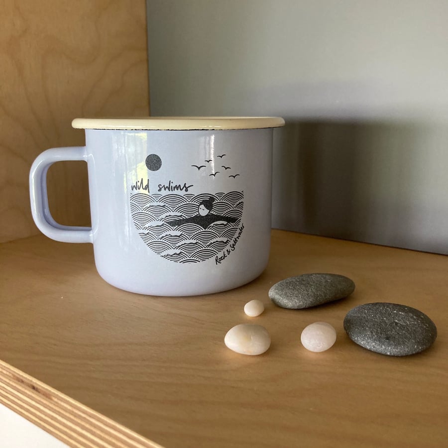 'Wild swims' laser etched enamel mug