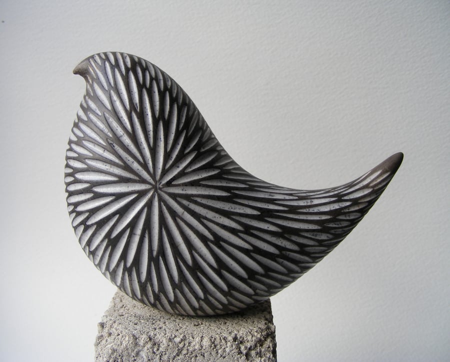 Carved raku fired bird (D)