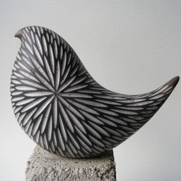 Carved raku fired bird (D)