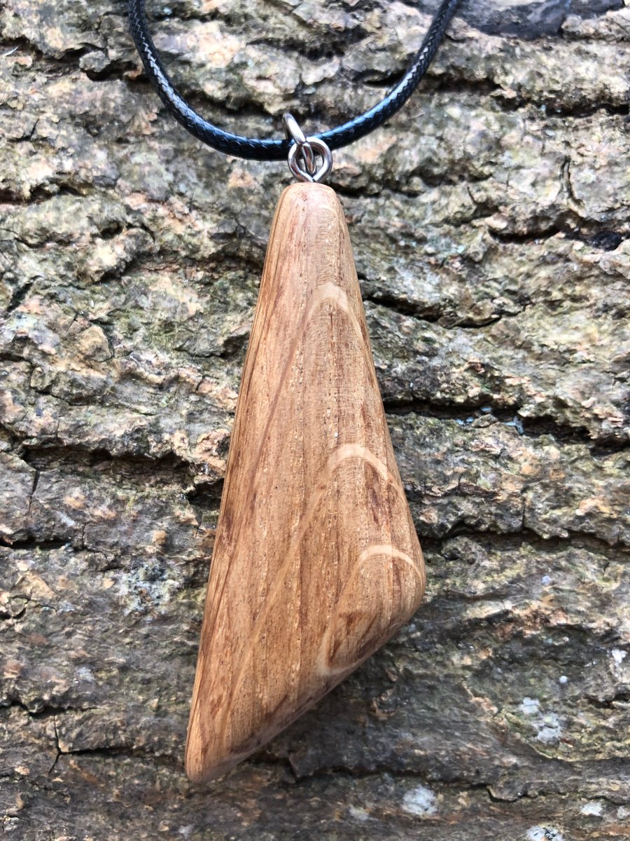 Boho chic hand carved oak wood pendant 