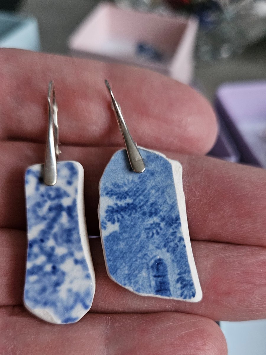 Blue Sea Pottery Earrings