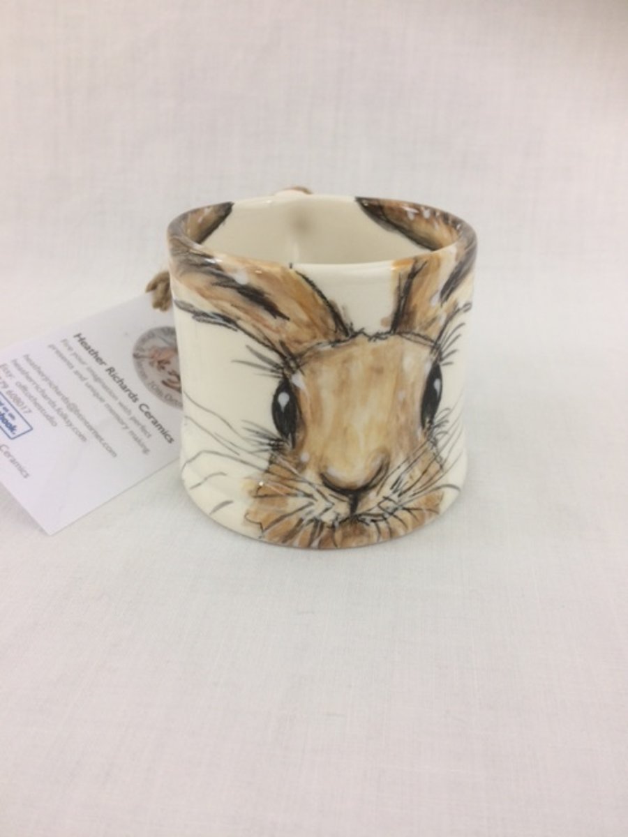 Small Hare mug, hand painted child half cup, coffee