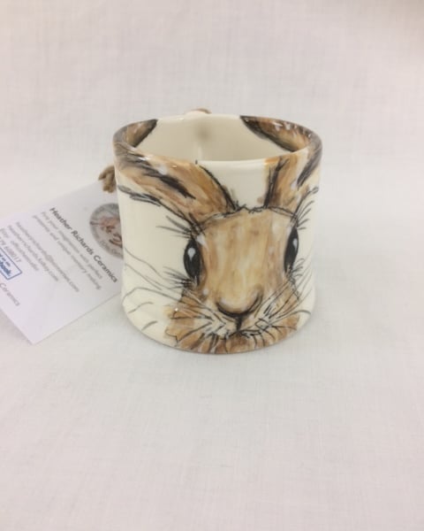 Small Hare mug, hand painted child half cup, coffee