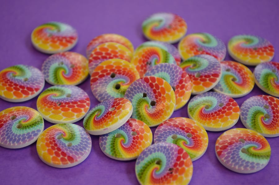 20mm Wooden Rainbow Swirl Buttons Colourful Button (RSW2)