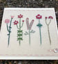 Five Little Flowers in pinks hand embroidered card - Image 2