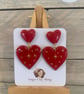 Heart & star earrings, gold star earrings, ruby red