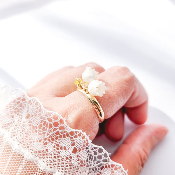 Lily of the Valley Adjustable Ring, Floral Ring