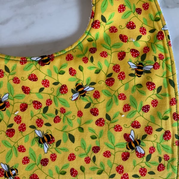 Bib with bumble bees and strawberries - toddler size