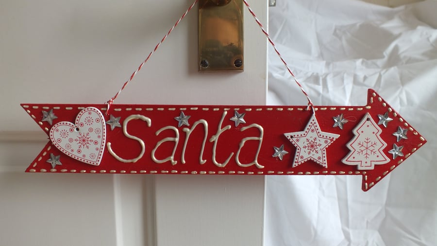 Christmas hanging santa this way arrow, Santa stop here arrow