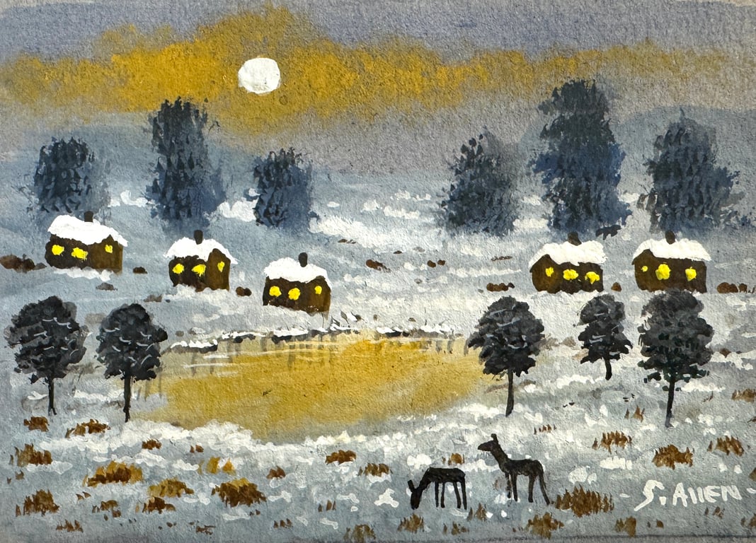 Original Aceo Painting ‘ SNOWY POND   ‘ by Stephen Allen 