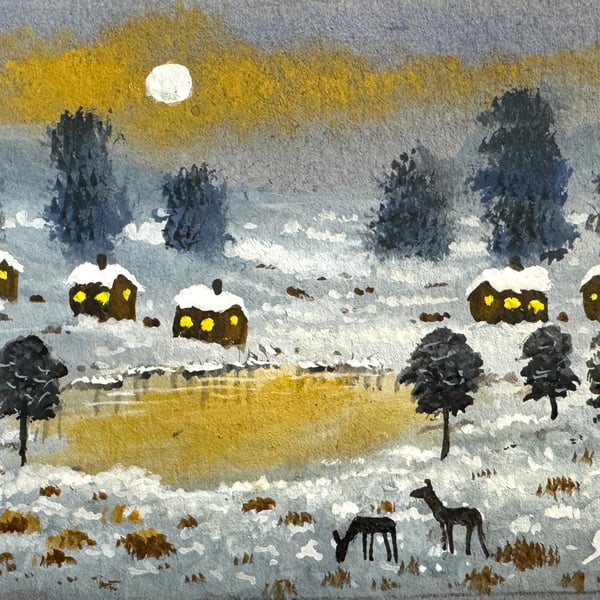 Original Aceo Painting ‘ SNOWY POND   ‘ by Stephen Allen 