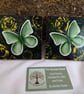 Hand Painted Oak Wood Coaster Set of 2, Green Butterflies - Image 1