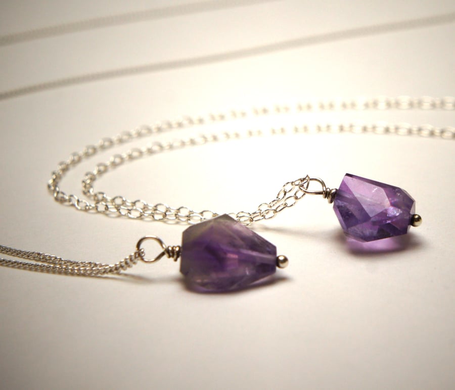 Purple Amethyst and Sterling Silver Chain Bride,Bridesmaid Necklace