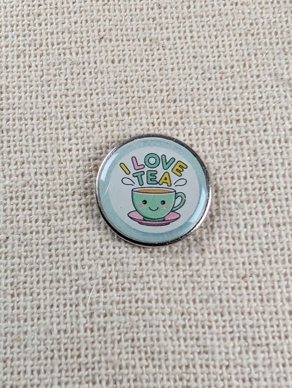 I Love Tea - Tea Lover Themed Badge - Large Resin Topped Pin Badge