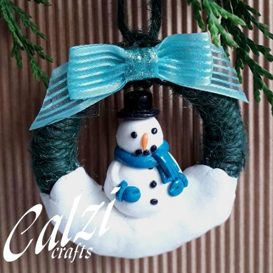 Set of 3 Snowman Christmas Decoration Teal or Red