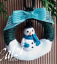 Set of 3 Snowman Christmas Decoration Teal or Red - Image 1