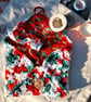 Christmas pouch, Small cotton crochet hand stitched lined pouch for small items - Image 1