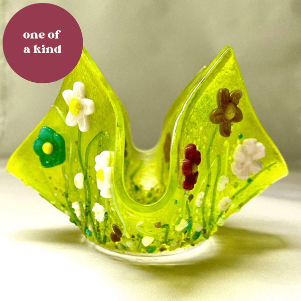 Fused Glass Wild Flower Candle Holder