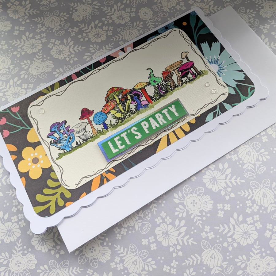 Hand painted toadstool birthday card. 