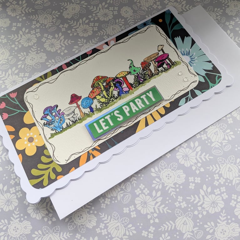 Hand painted toadstool birthday card. 