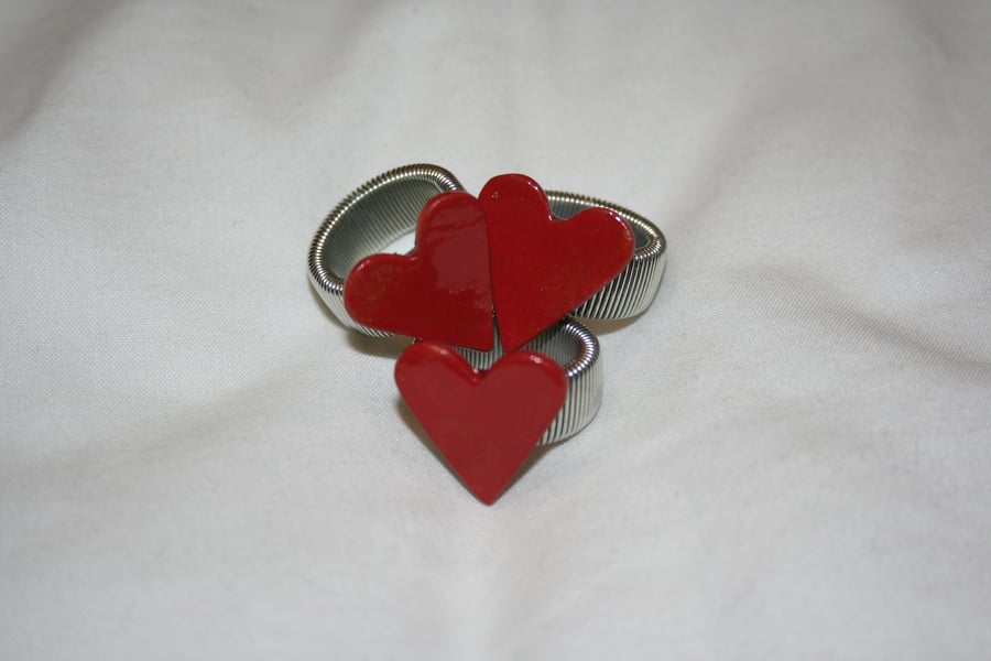 Handmade ceramic red heart ring with silver plated ring back mothers day gift