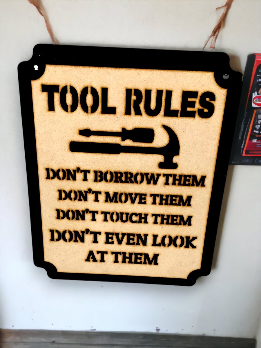 Tool rules wall hanging sign, Vintage Charm Meets Workshop Inspiration: 
