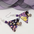   Japanese paper triangle earrings: purple, lilac and pink