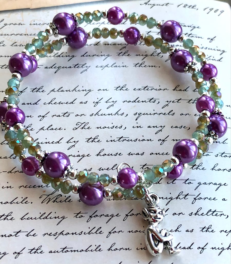 Lucky Cornish Pixie Pink and Green Beaded Wrap Bracelet